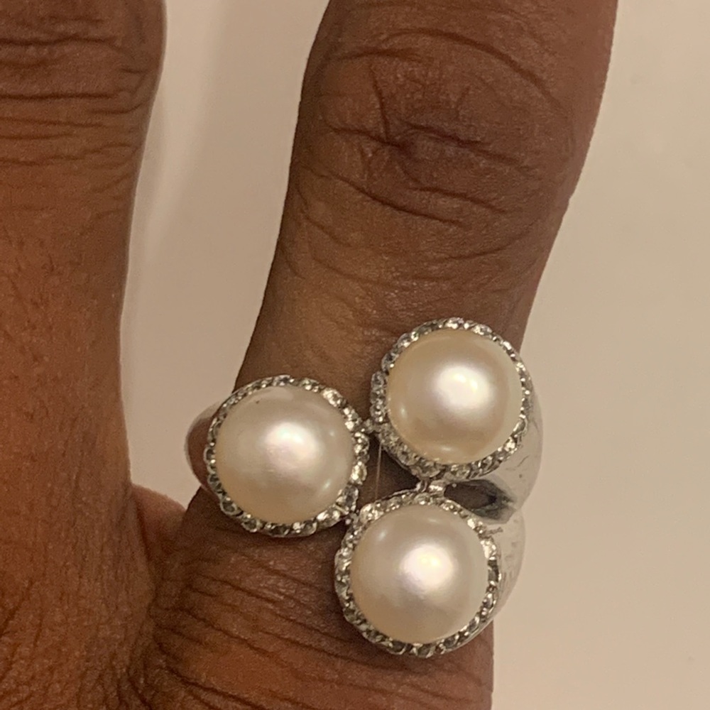 Faux Pearl with Cubic zirconia ring